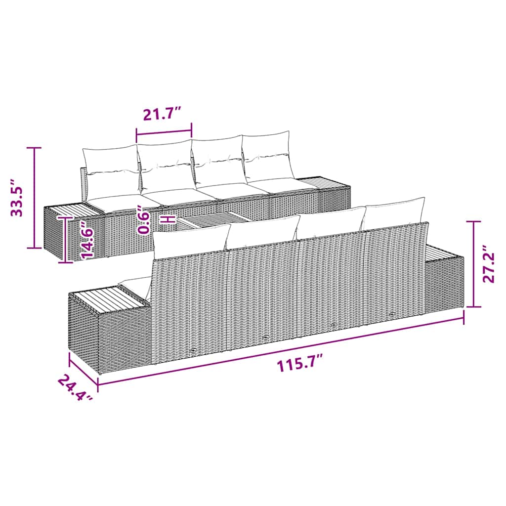 Conjunto de Sofá de Jardim 9 pcs Preto Rattan Sintético