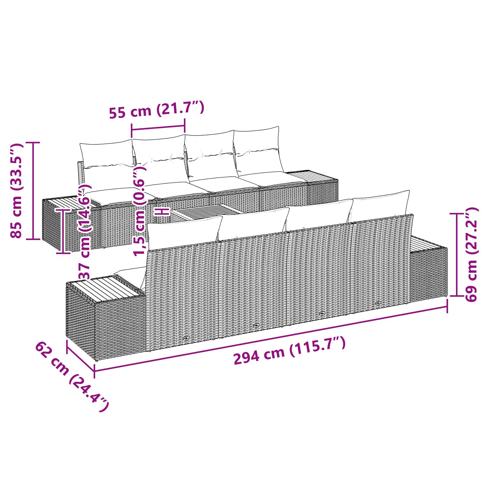 Conjunto de Sofá de Jardim 9 pcs Preto Rattan Sintético