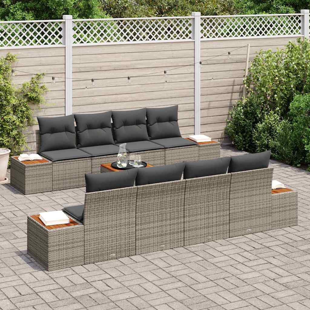 Conjunto de Sofá de Jardim 9 pcs Cinzeto Rattan Sintético