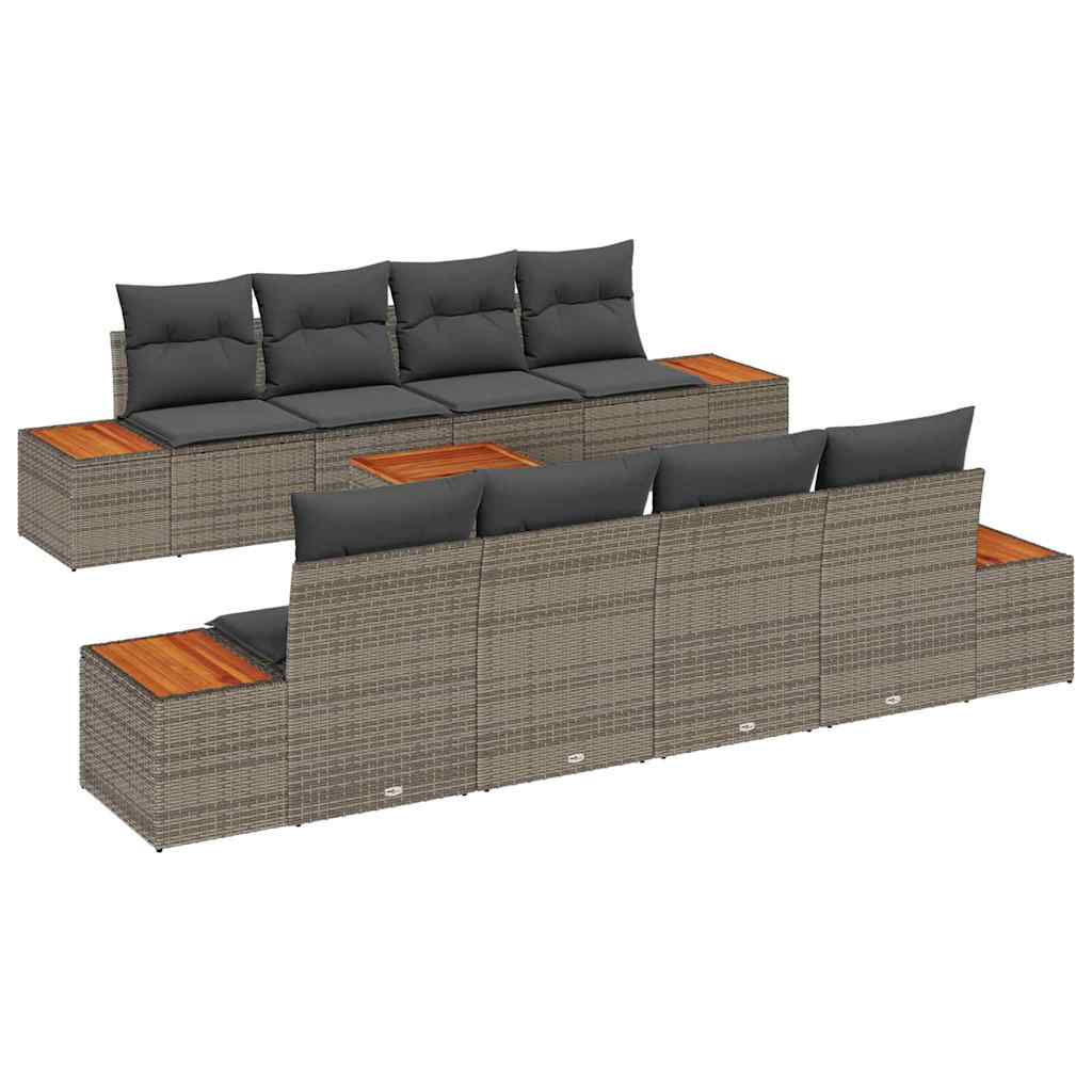 Conjunto de Sofá de Jardim 9 pcs Cinzeto Rattan Sintético