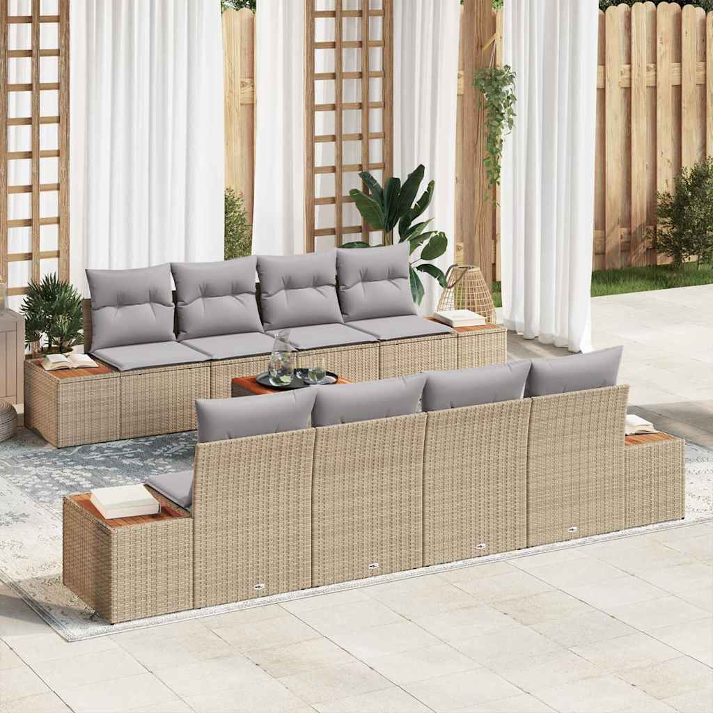 Conjunto de Sofá de Jardim 9 pcs Bege Rattan Sintético
