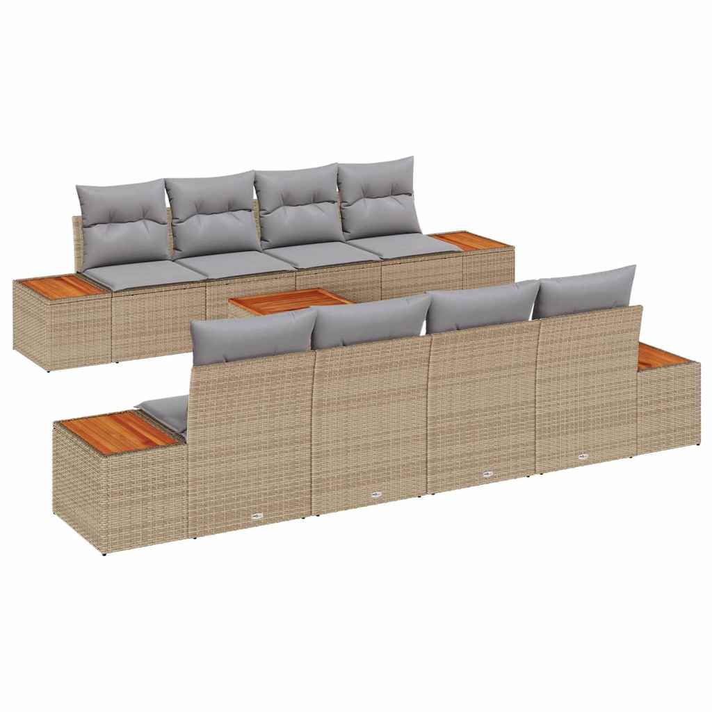 Conjunto de Sofá de Jardim 9 pcs Bege Rattan Sintético