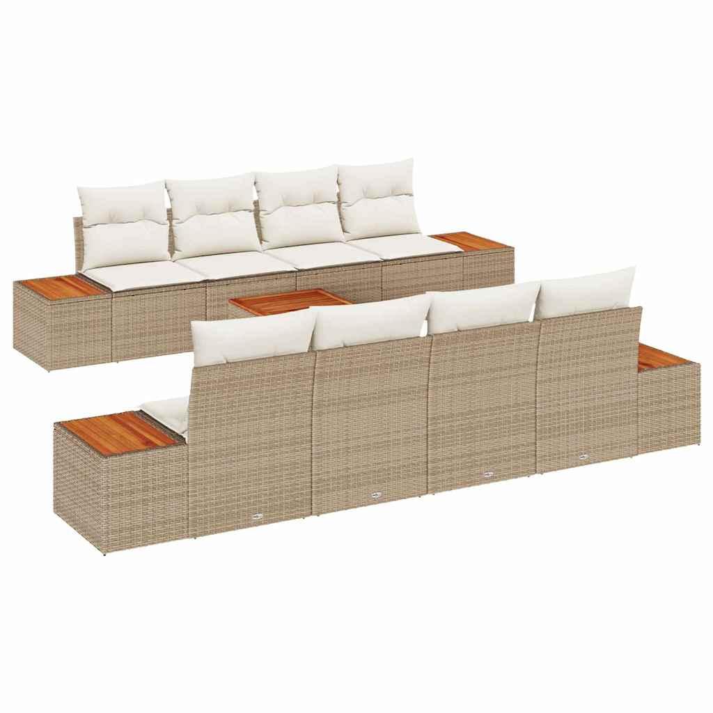 Conjunto de Sofá de Jardim 9 pcs Bege Rattan Sintético