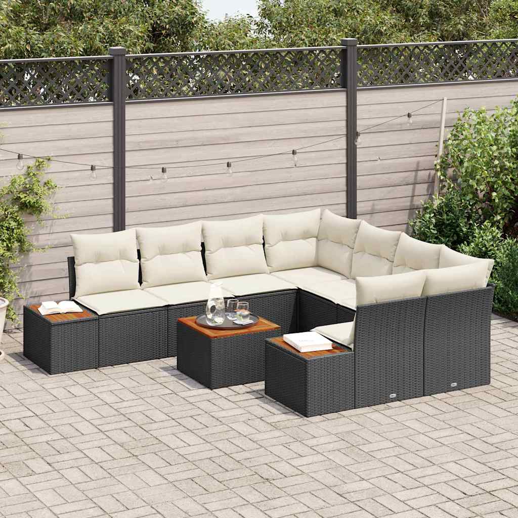 Conjunto de Sofá de Jardim 9 pcs Preto Rattan Sintético