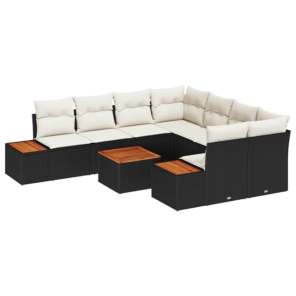 Conjunto de Sofá de Jardim 9 pcs Preto Rattan Sintético