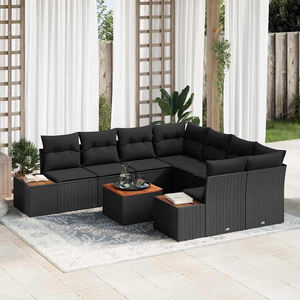 Conjunto de Sofá de Jardim 9 pcs Preto Rattan Sintético