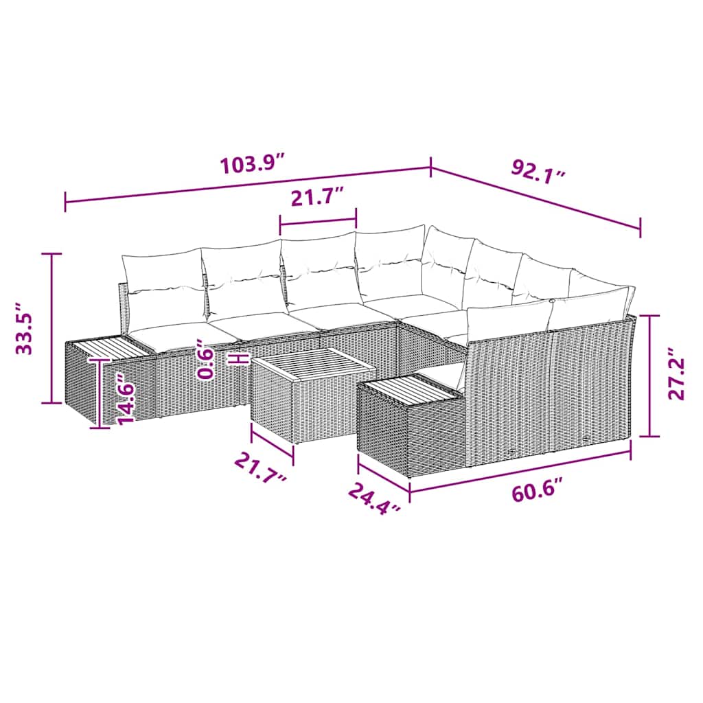 Conjunto de Sofá de Jardim 9 pcs Preto Rattan Sintético