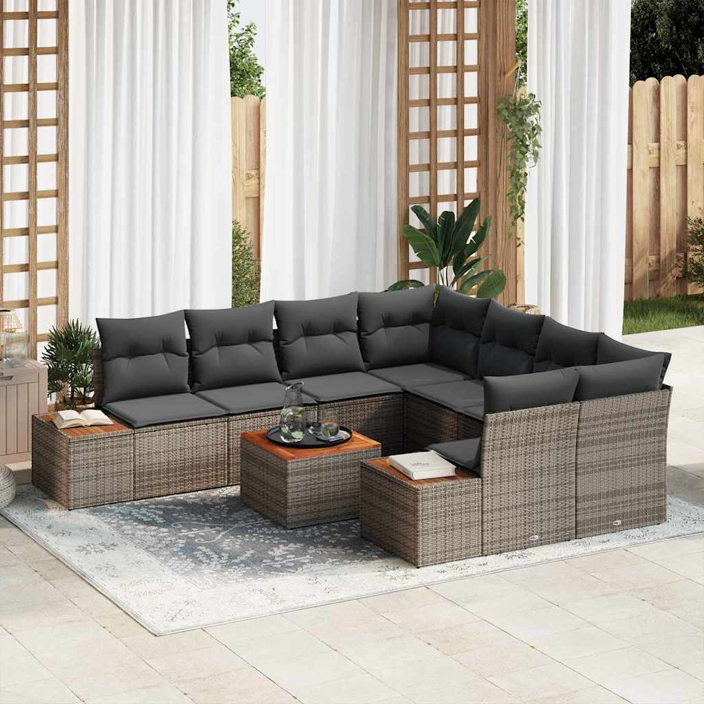Conjunto de Sofá de Jardim 9 pcs Cinzeto Rattan Sintético