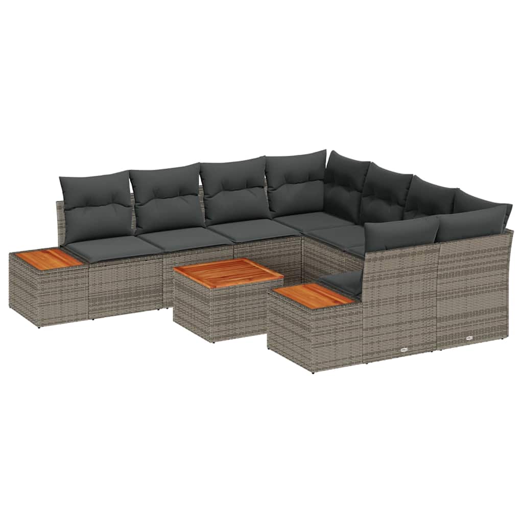Conjunto de Sofá de Jardim 9 pcs Cinzeto Rattan Sintético