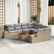 Conjunto de Sofá de Jardim 9 pcs Bege Rattan Sintético