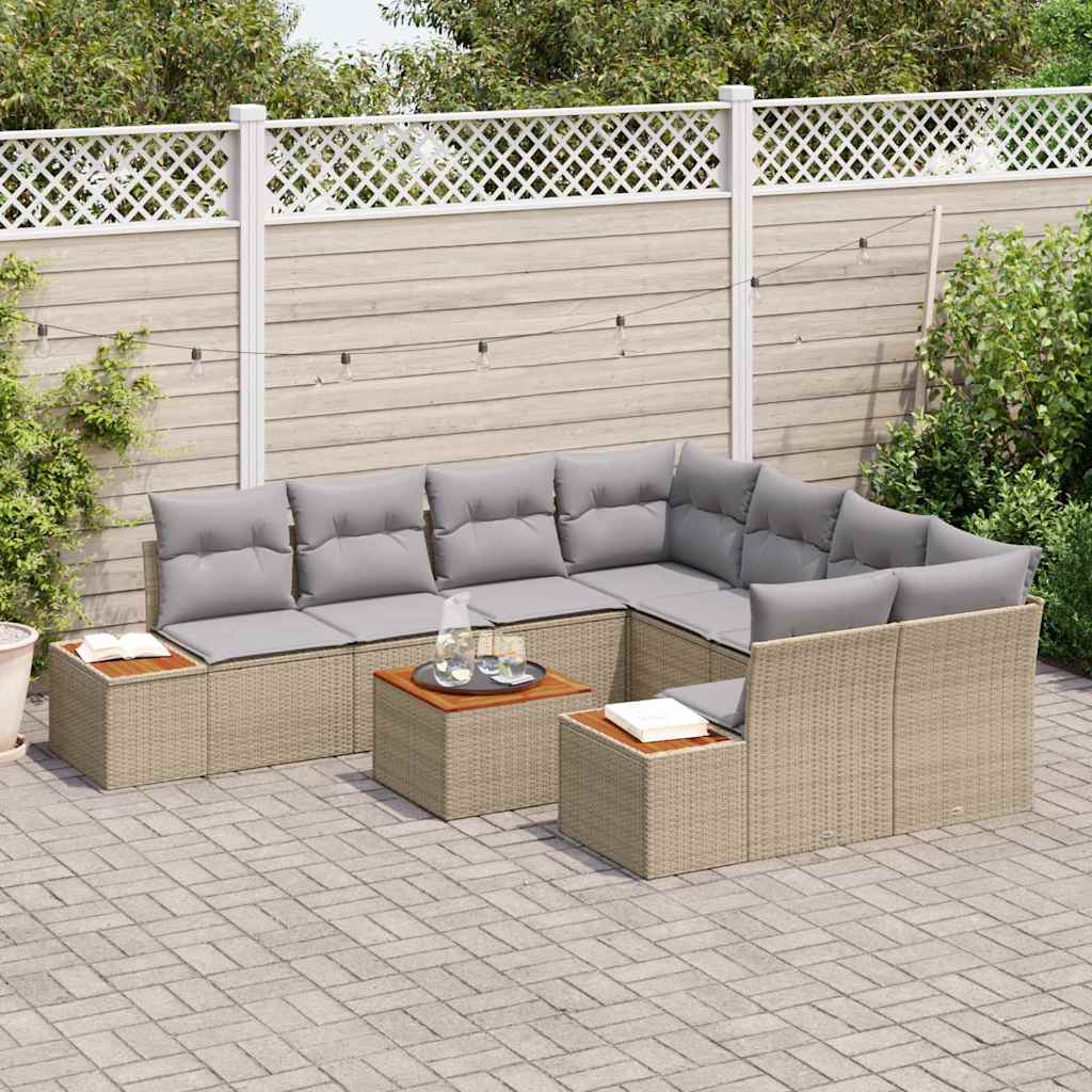 Conjunto de Sofá de Jardim 9 pcs Bege Rattan Sintético