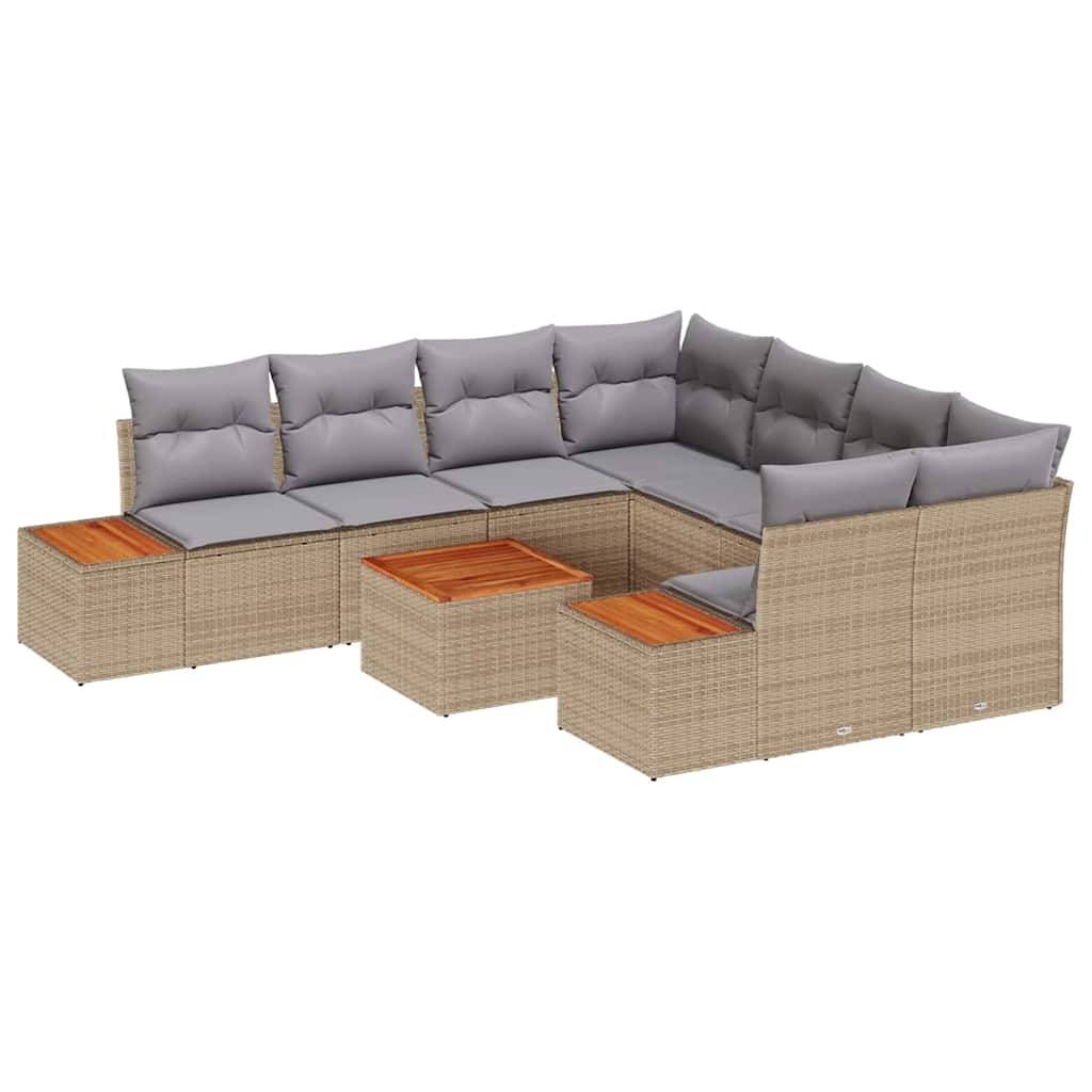 Conjunto de Sofá de Jardim 9 pcs Bege Rattan Sintético