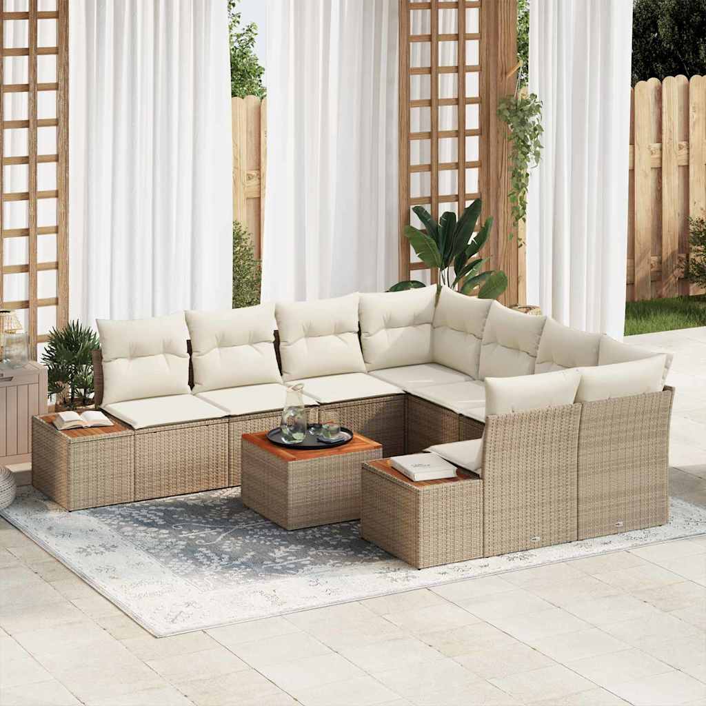 Conjunto de Sofá de Jardim 9 pcs Bege Rattan Sintético