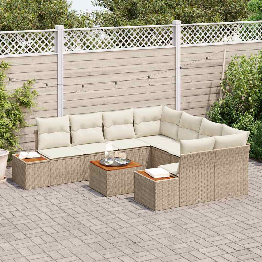 Conjunto de Sofá de Jardim 9 pcs Bege Rattan Sintético