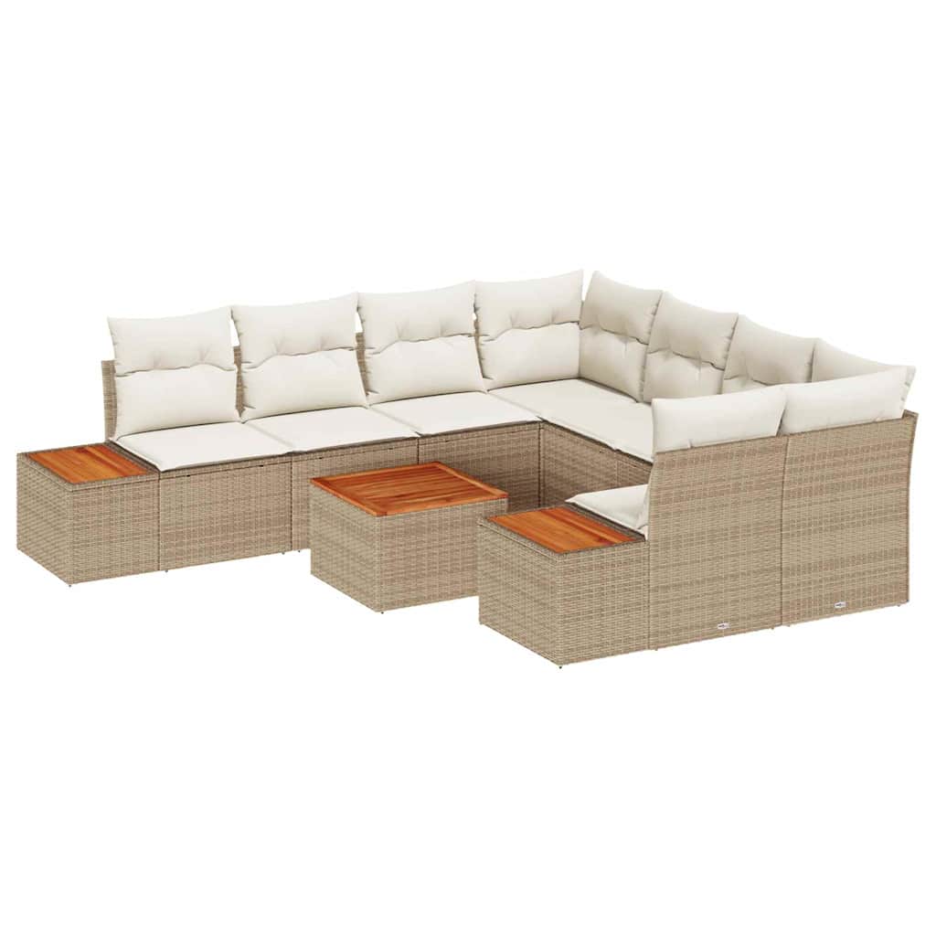 Conjunto de Sofá de Jardim 9 pcs Bege Rattan Sintético