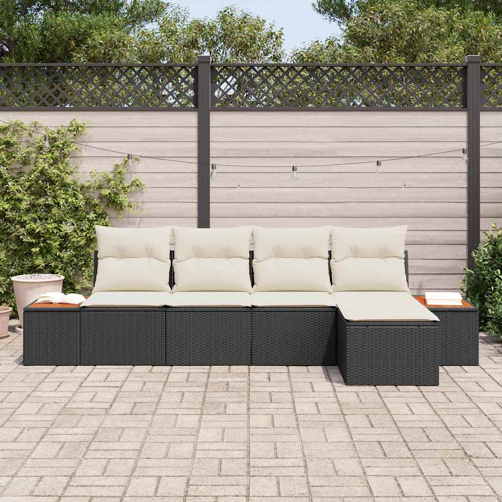 Conjunto de Sofá de Jardim com almofada 5 pcs Preto vime PE