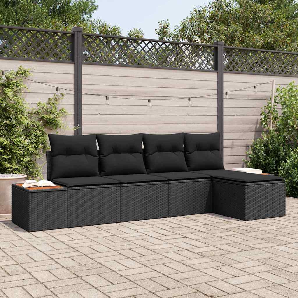 Conjunto de Sofá de Jardim com almofada 5 pcs Preto vime PE