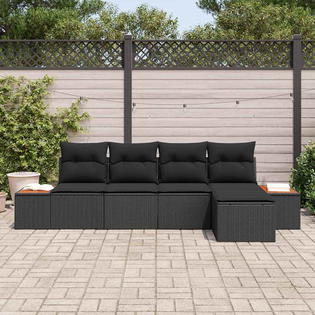 Conjunto de Sofá de Jardim com almofada 5 pcs Preto vime PE