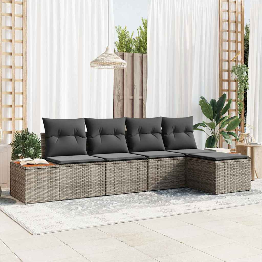 Conjunto de Sofá de Jardim com almofada 5 pcs Cinzeto vime PE