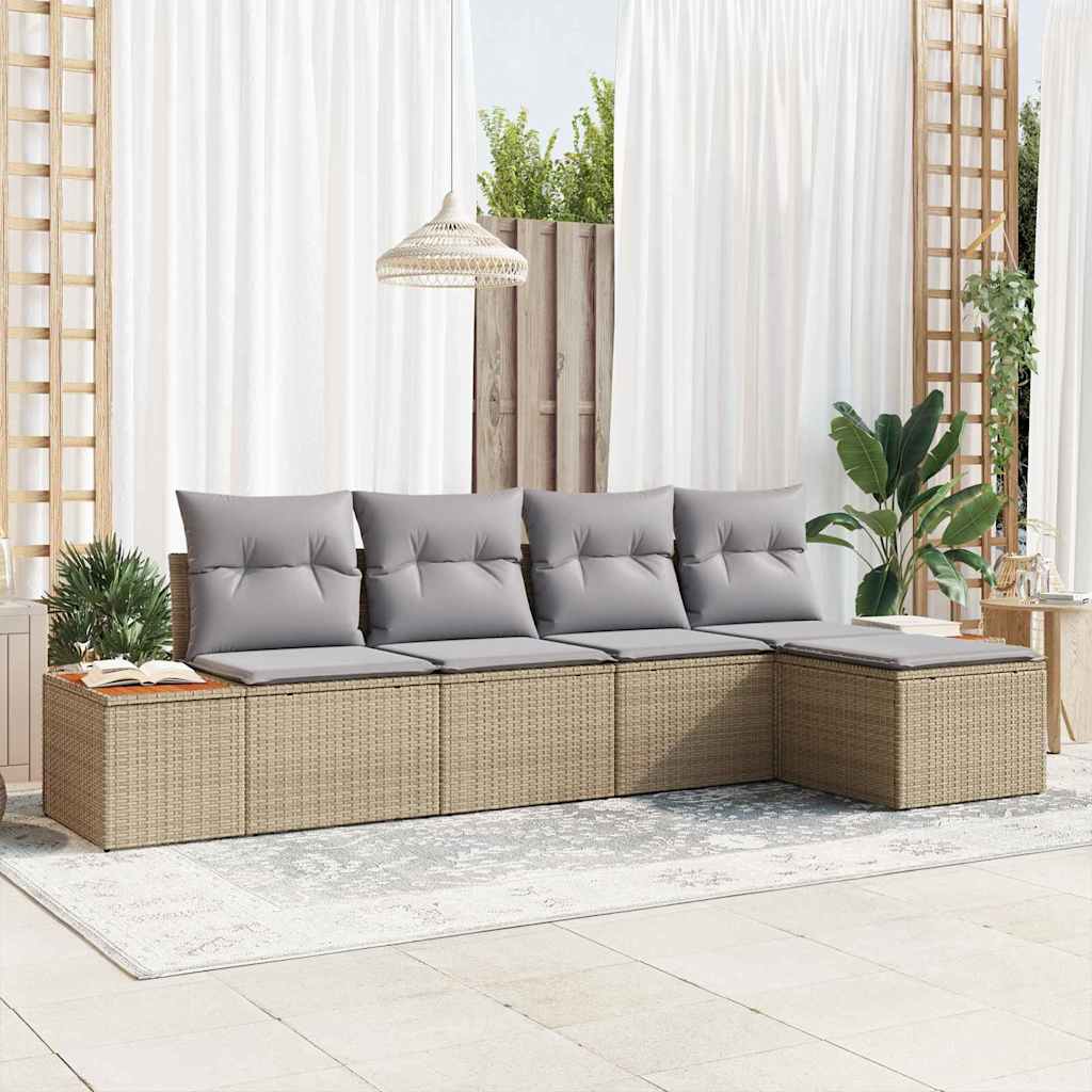 Conjunto de Sofá de Jardim com almofada 5 pcs Bege vime PE