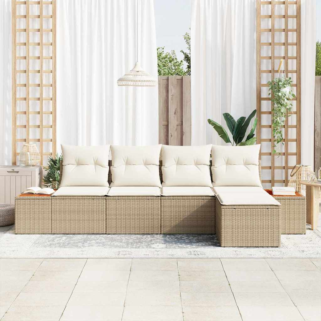 Conjunto de Sofá de Jardim 5 pcs Bege Rattan Sintético