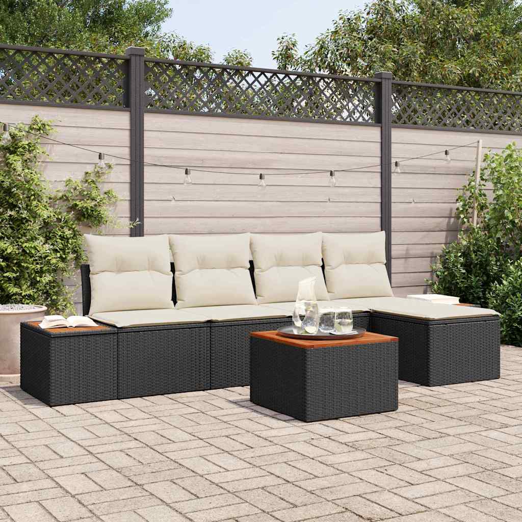 Conjunto de Sofá de Jardim 6 pcs Preto Rattan Sintético