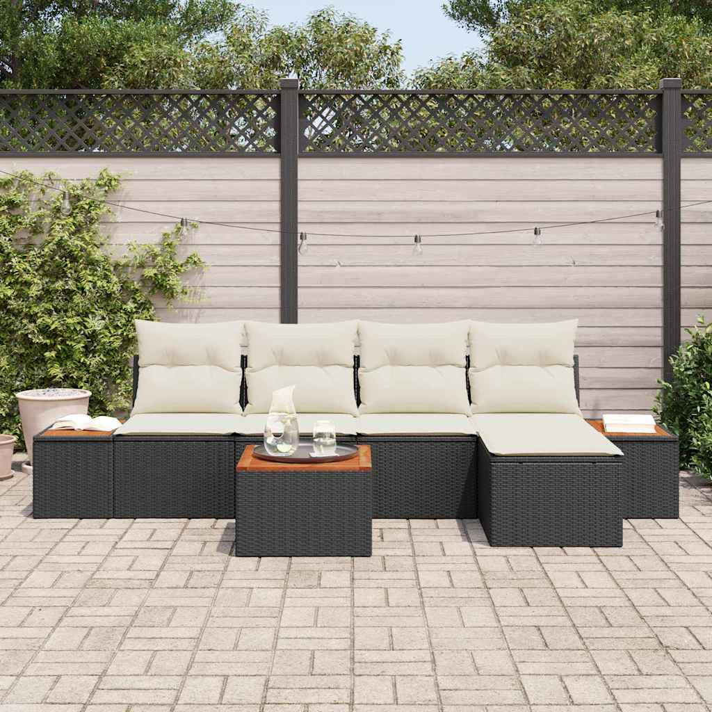 Conjunto de Sofá de Jardim 6 pcs Preto Rattan Sintético