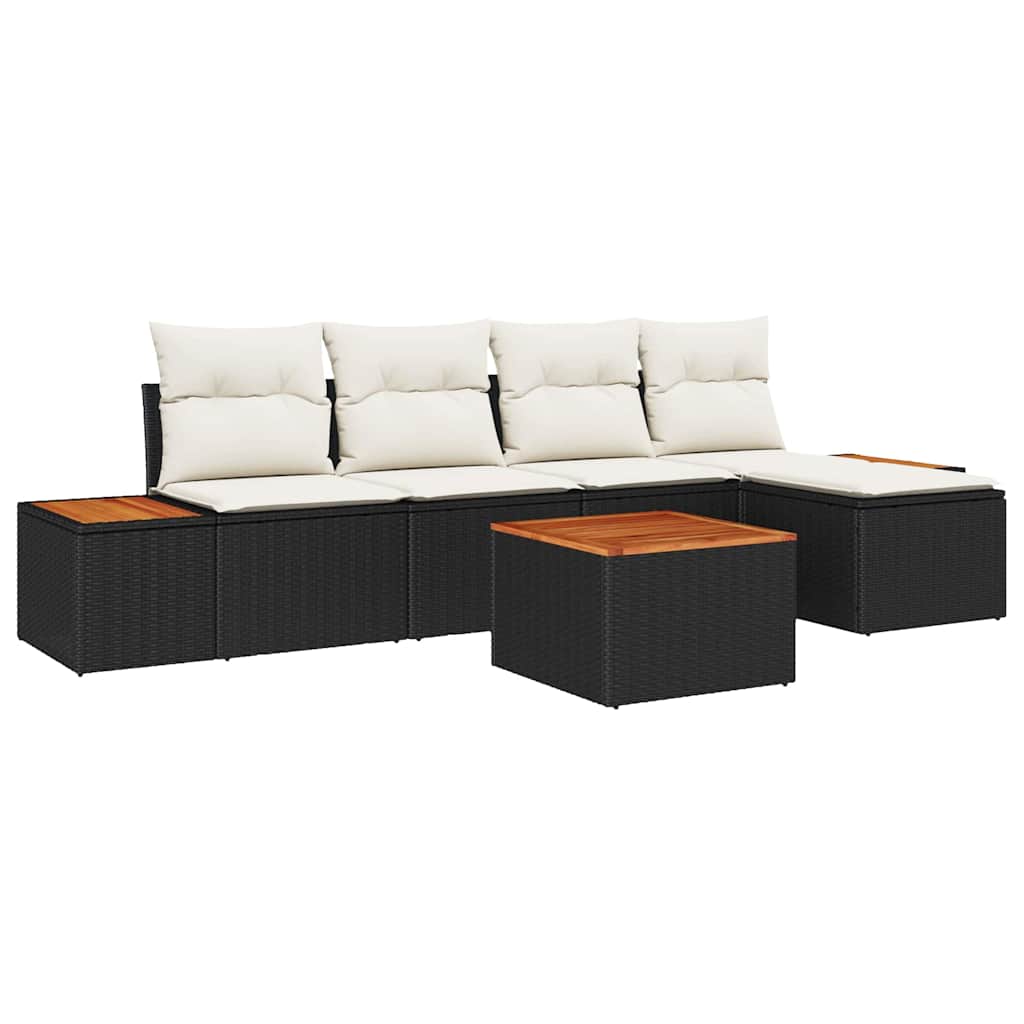 Conjunto de Sofá de Jardim 6 pcs Preto Rattan Sintético