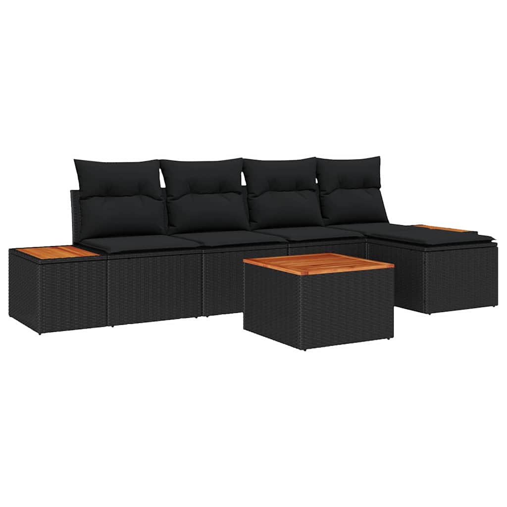Conjunto de Sofá de Jardim com almofada 6 pcs Preto vime PE