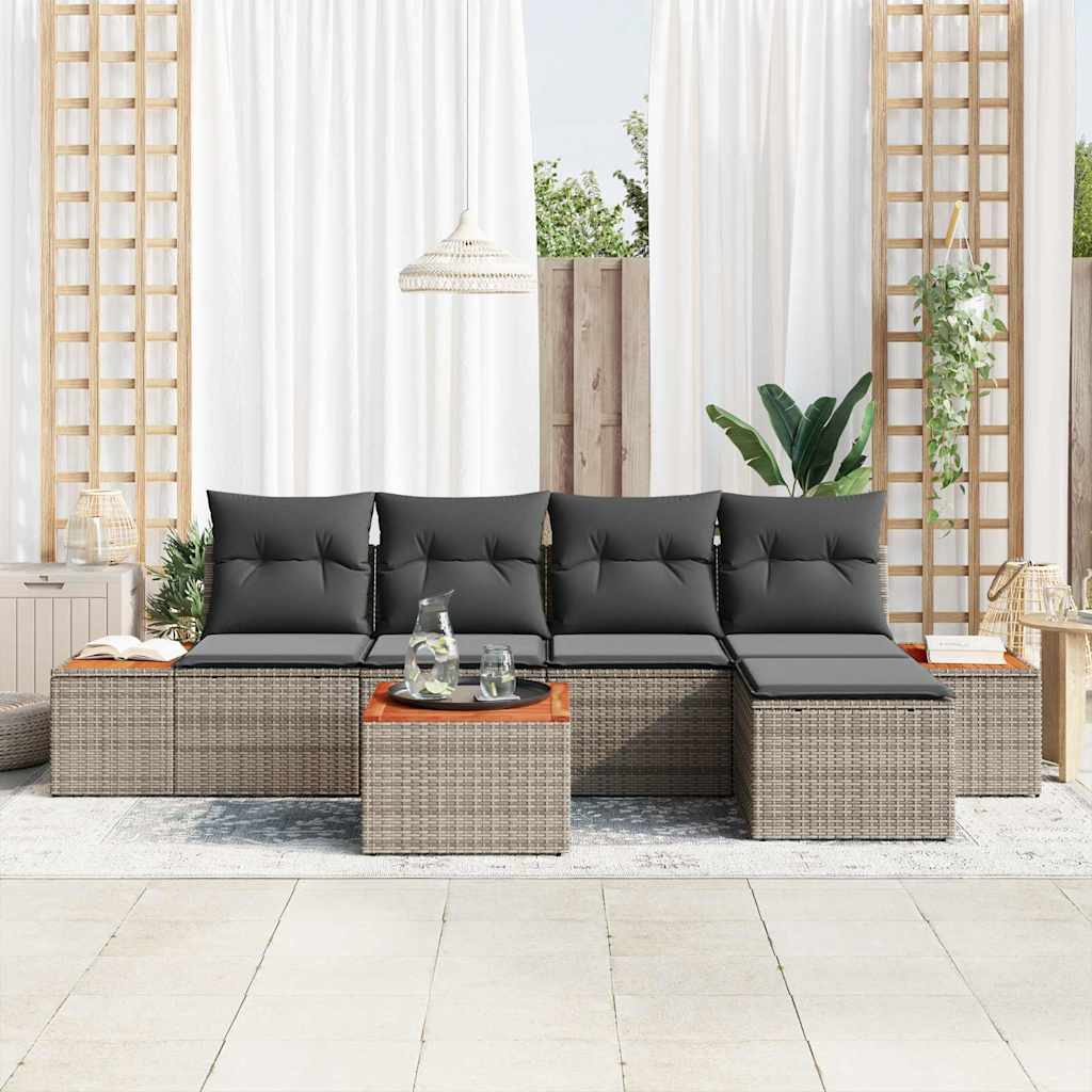 Conjunto de Sofá de Jardim com almofada 6 pcs Cinzeto vime PE