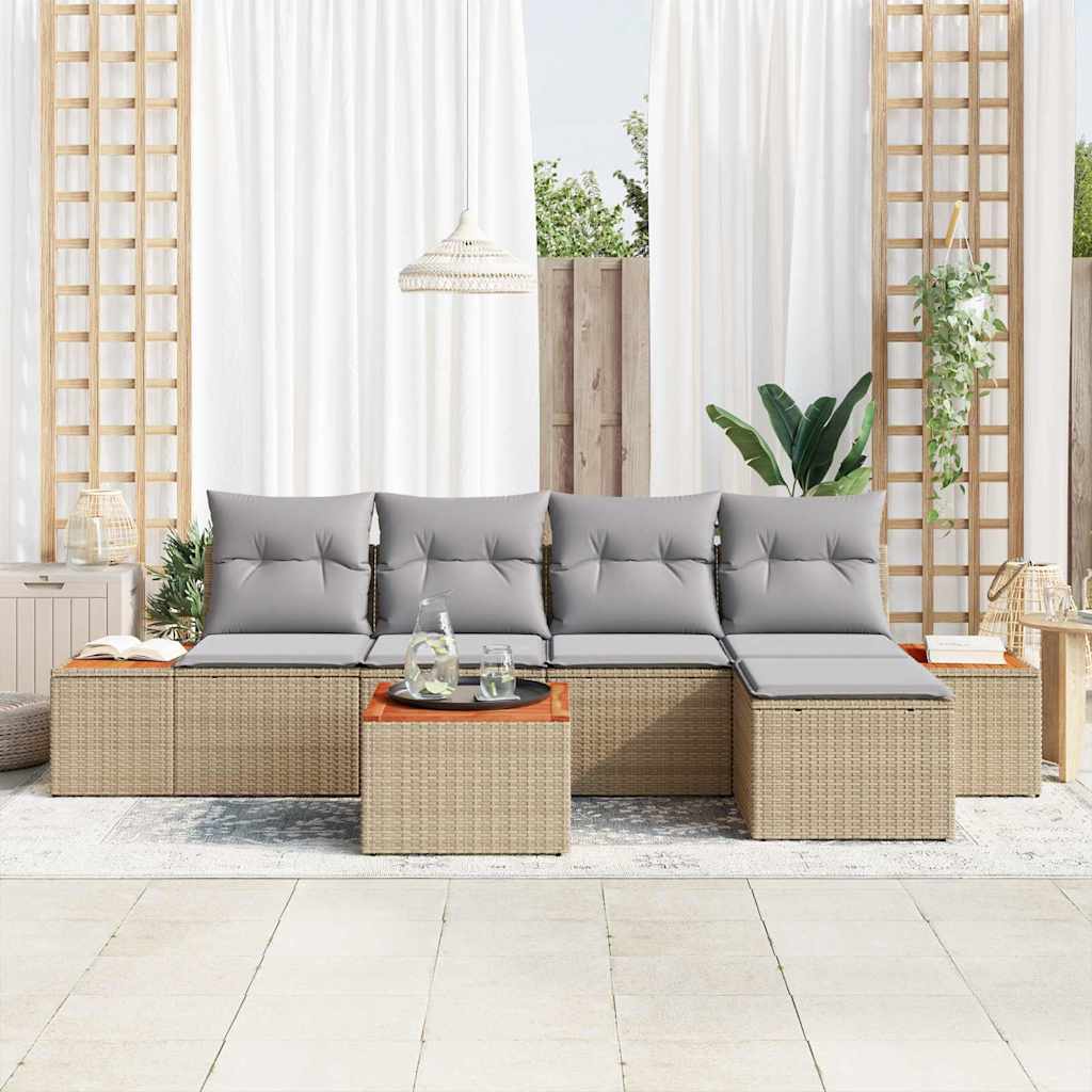 Conjunto de Sofá de Jardim com almofada 6 pcs Bege vime PE