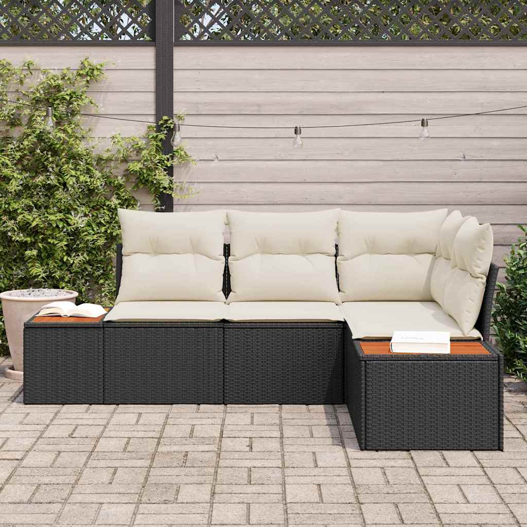 Conjunto de Sofá de Jardim com almofada 5 pcs Preto vime PE