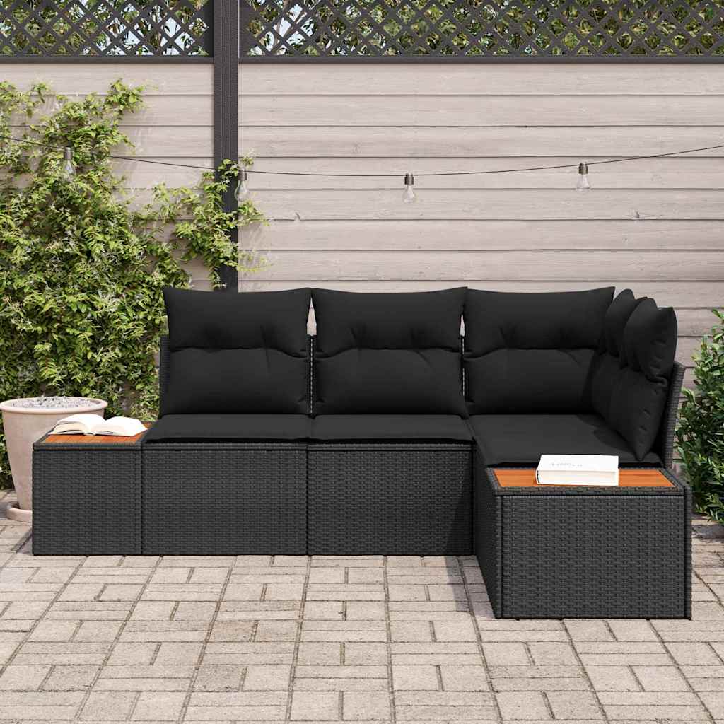 Conjunto de Sofá de Jardim com almofada 5 pcs Preto vime PE