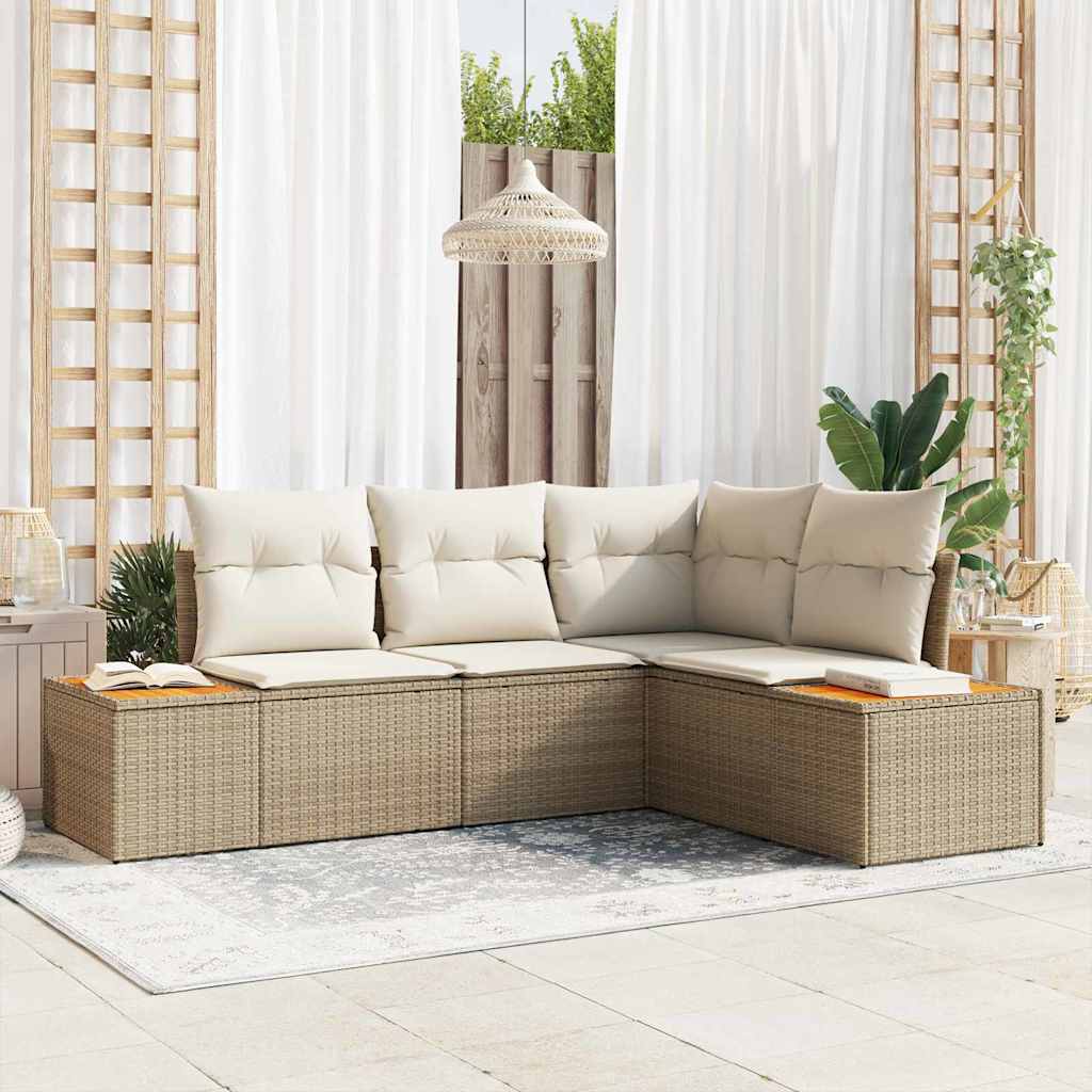 Conjunto de Sofá de Jardim com almofada 5 pcs Bege vime PE