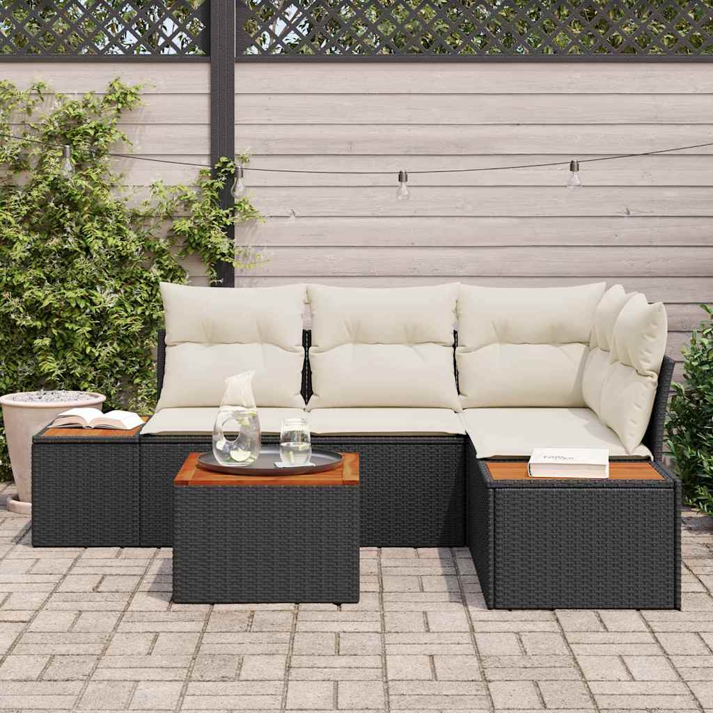 Conjunto de Sofá de Jardim com almofada 5 pcs Preto vime PE