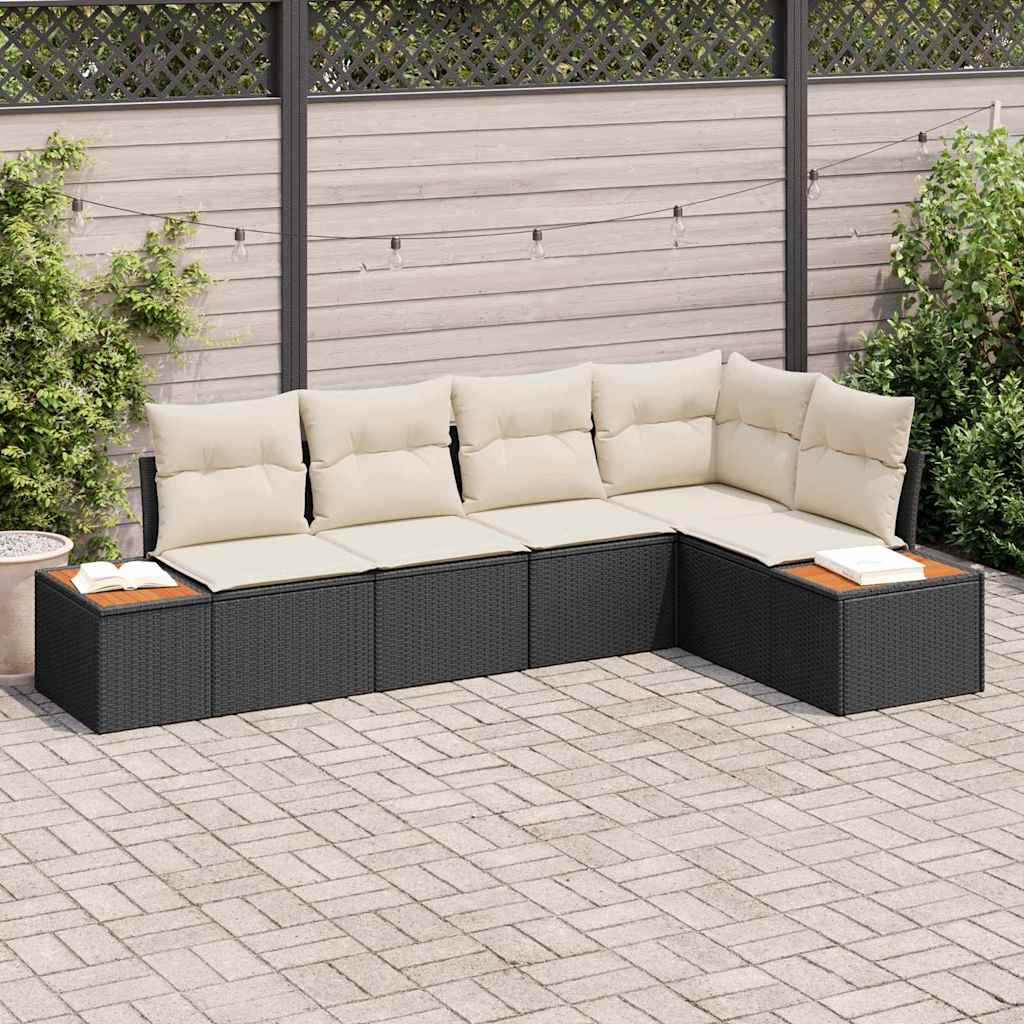 Conjunto de Sofá de Jardim com almofada 5 pcs Preto vime PE