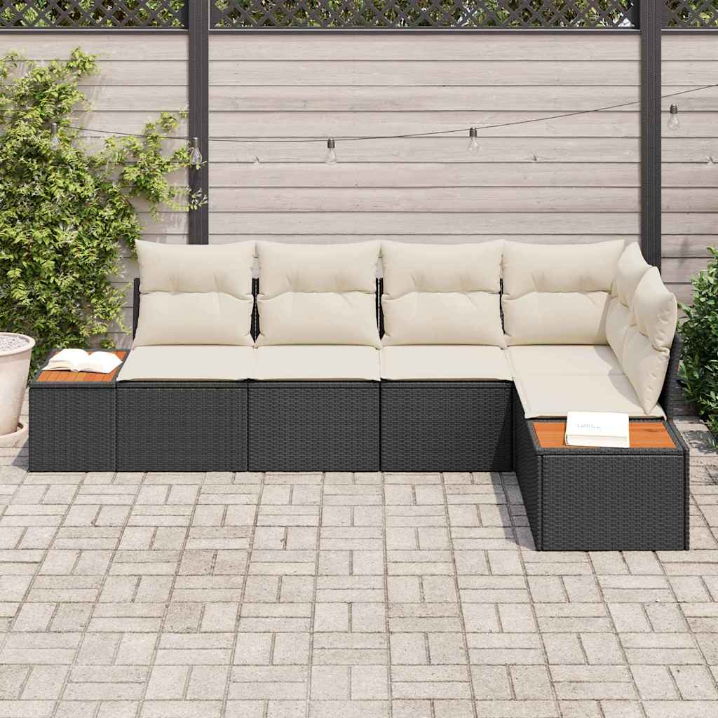 Conjunto de Sofá de Jardim com almofada 5 pcs Preto vime PE