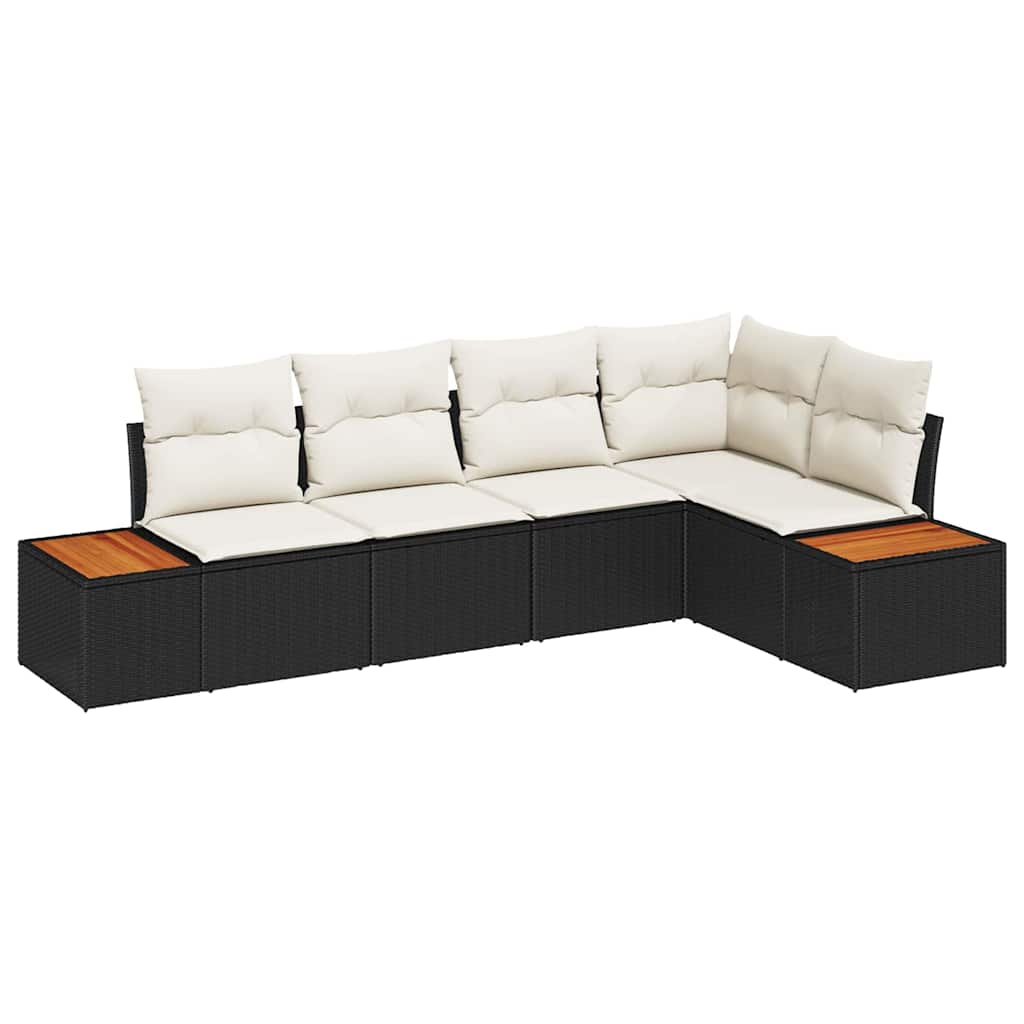 Conjunto de Sofá de Jardim com almofada 5 pcs Preto vime PE