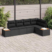 Conjunto de Sofá de Jardim com almofada 5 pcs Preto vime PE