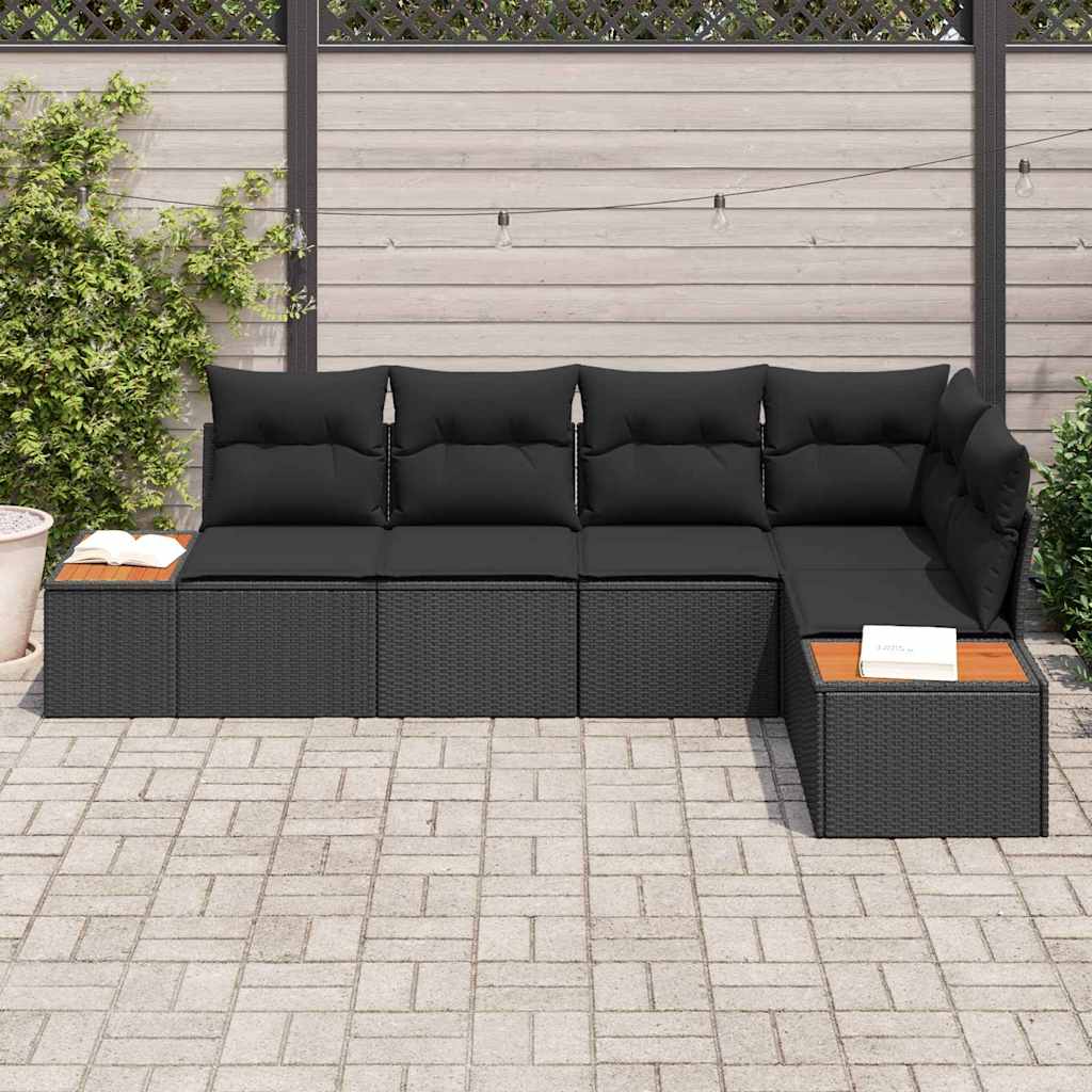 Conjunto de Sofá de Jardim com almofada 5 pcs Preto vime PE