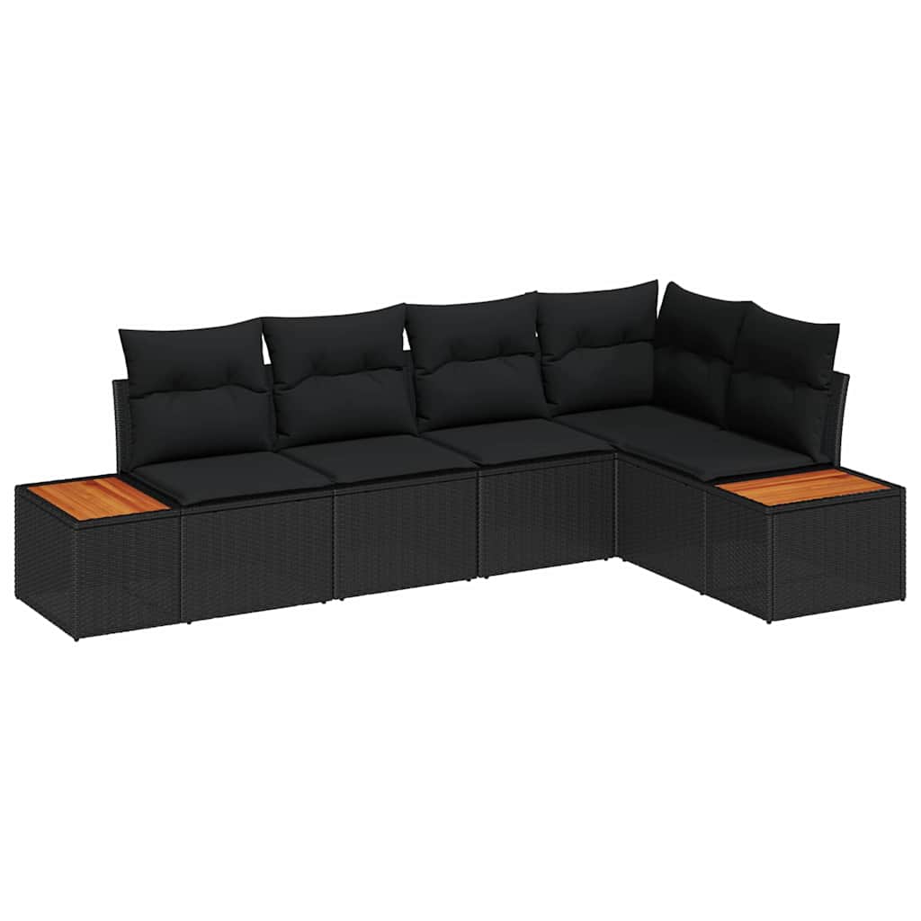 Conjunto de Sofá de Jardim com almofada 5 pcs Preto vime PE