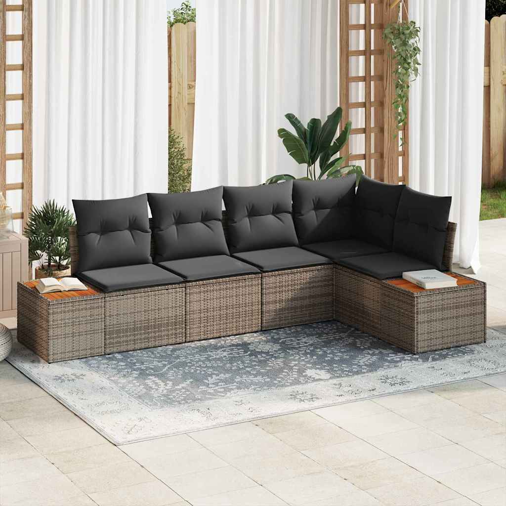 Conjunto de Sofá de Jardim com almofada 5 pcs Cinzeto vime PE