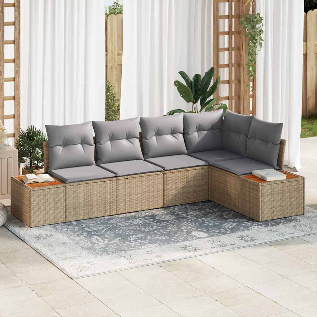 Conjunto de Sofá de Jardim com almofada 5 pcs Bege vime PE