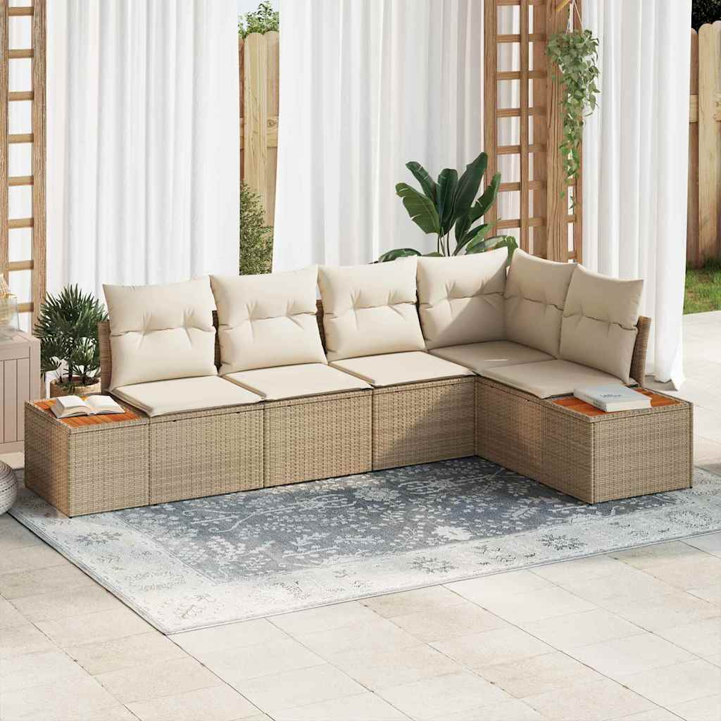 Conjunto de Sofá de Jardim com almofada 5 pcs Bege vime PE