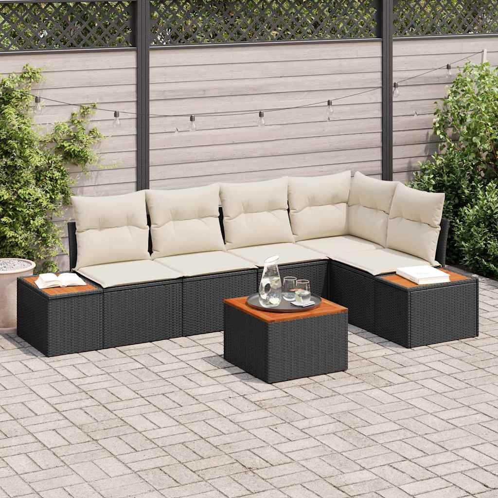 Conjunto de Sofá de Jardim com almofada 6 pcs Preto vime PE