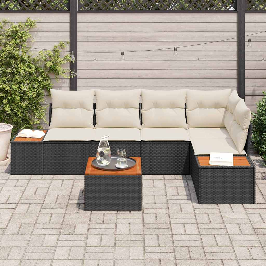 Conjunto de Sofá de Jardim com almofada 6 pcs Preto vime PE