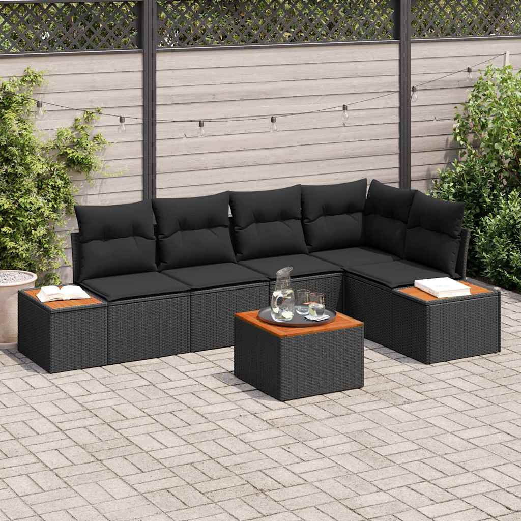 Conjunto de Sofá de Jardim com almofada 6 pcs Preto vime PE
