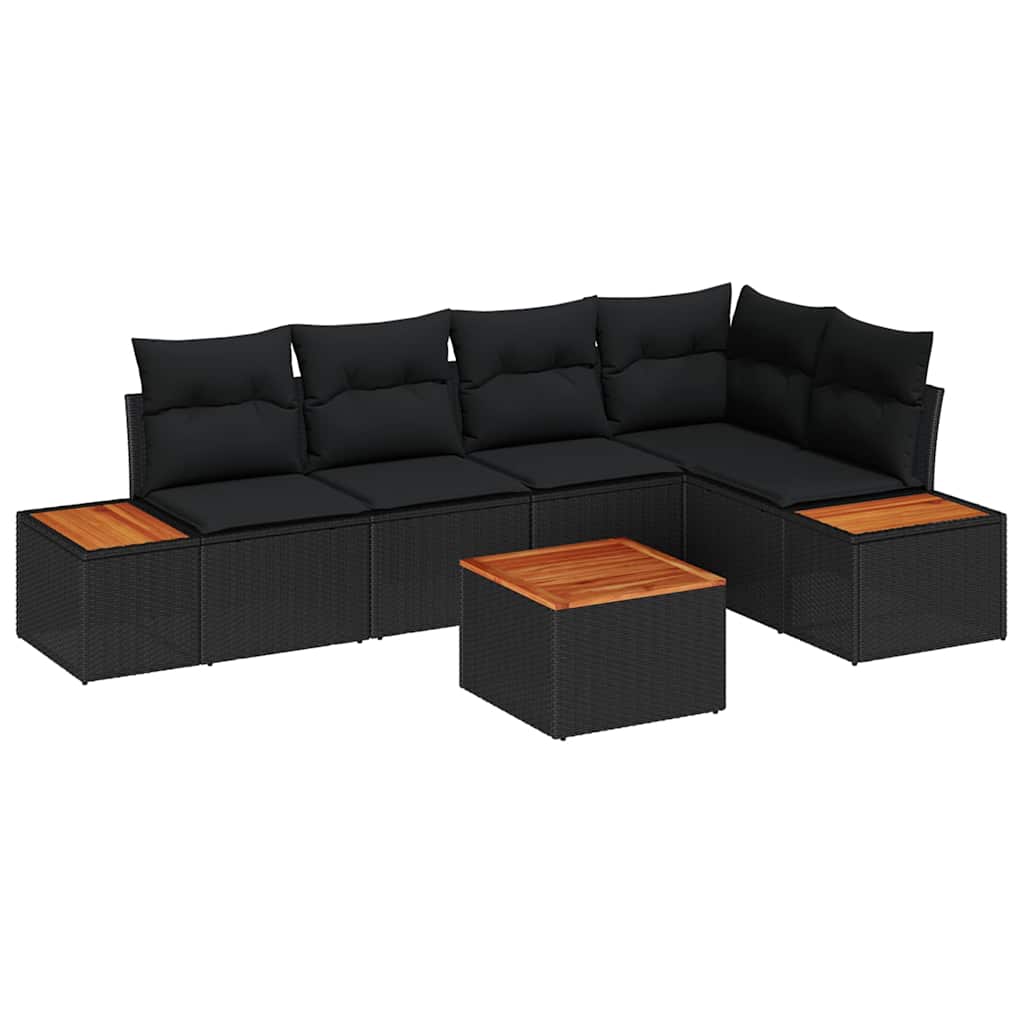 Conjunto de Sofá de Jardim com almofada 6 pcs Preto vime PE
