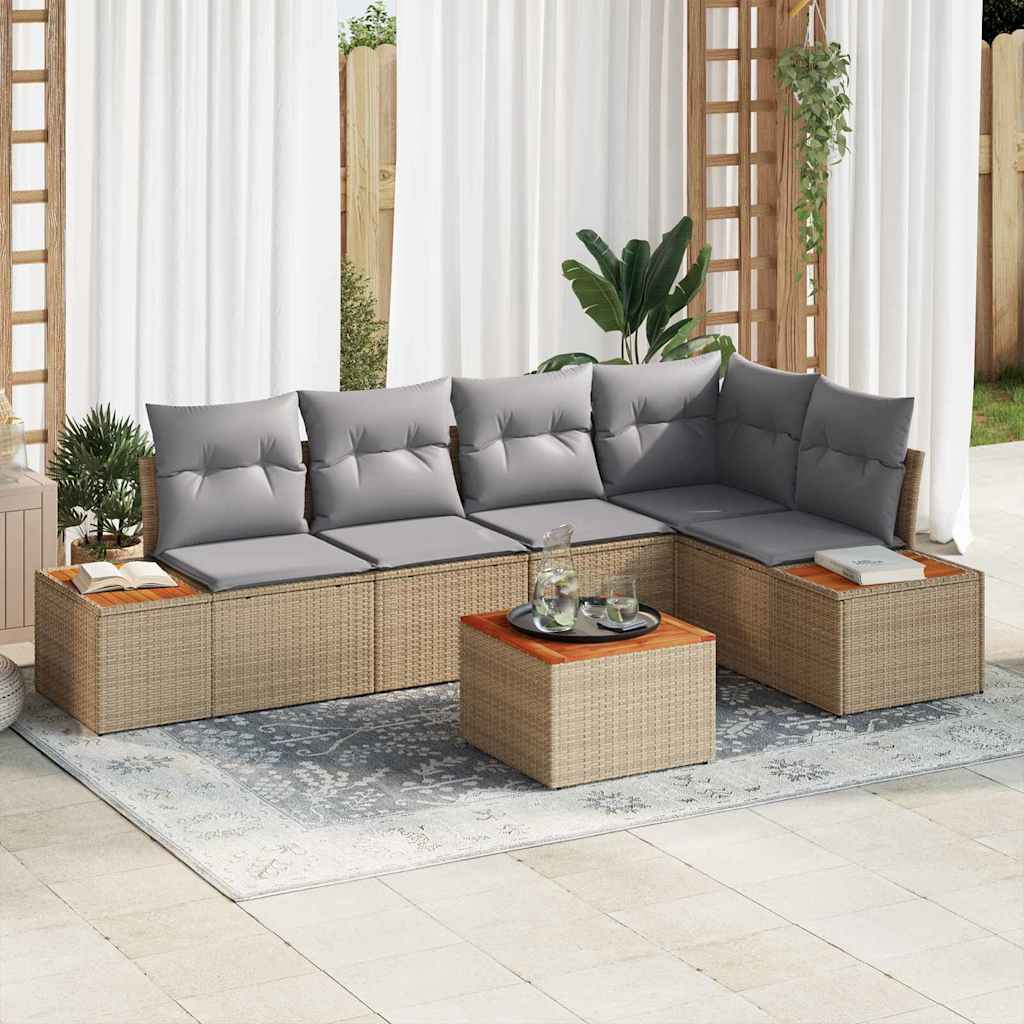 Conjunto de Sofá de Jardim com almofada 6 pcs Bege vime PE