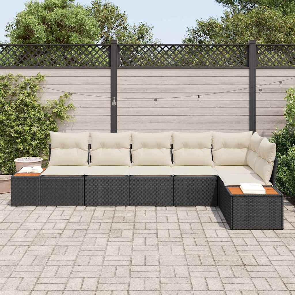 Conjunto de Sofá de Jardim com almofada 6 pcs Preto vime PE